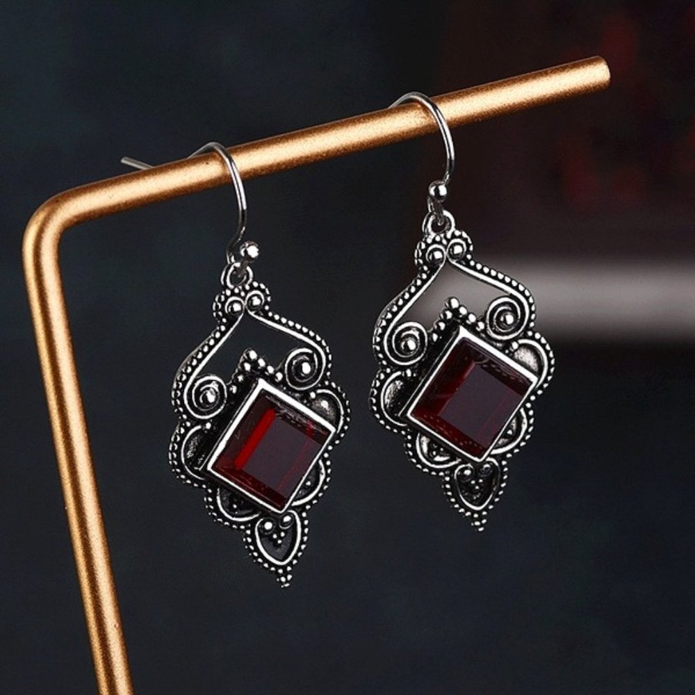 Gothic Red Fire Labradorite Earrings